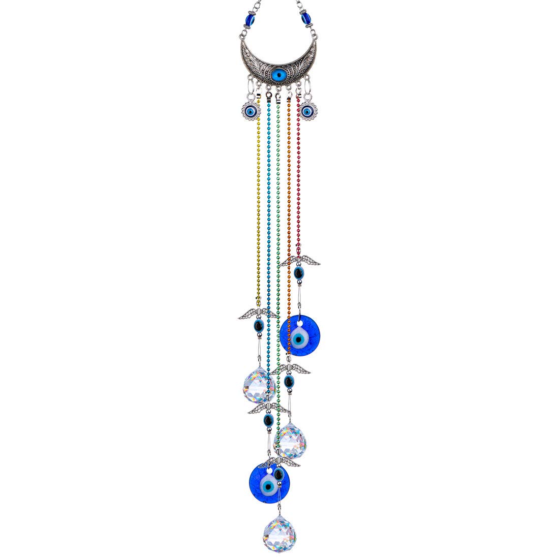 20Inch Blue Evil Eye Hanging Crystals Suncatcher Ornament With Chakra Energy Crystal Ball Prism Pendant Rainbow Maker For Home D