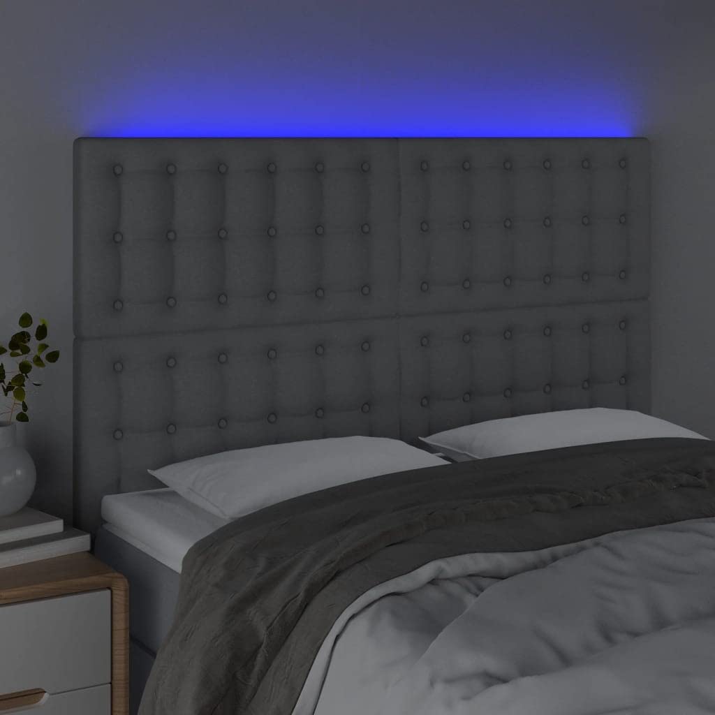 Vidaxl Fabric Led Headboard In Light Gray - Modern Design Polyfilled Panel - Complies With California Proposition 65-56.7"X2"X46.5"/50.4"" For An Elegant Touch To Your Bed Frame