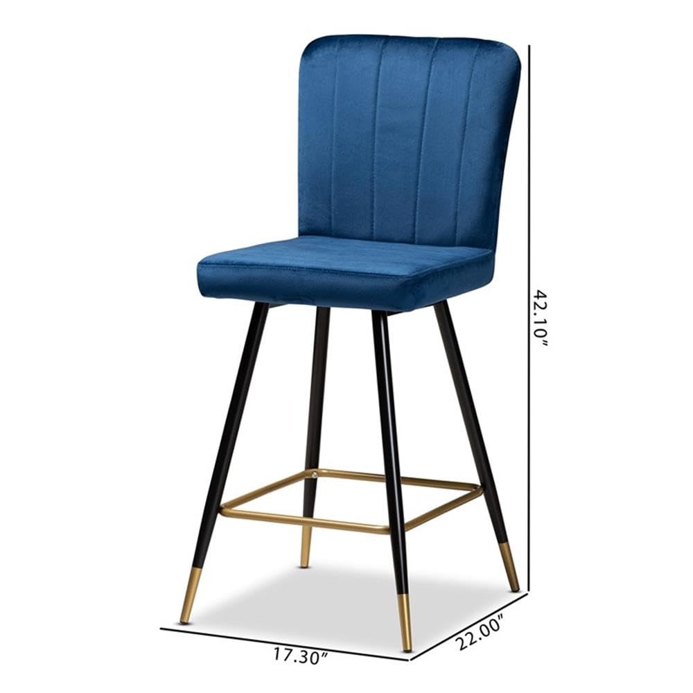 Baxton Studio Preston Modern Luxe and Glam Navy Blue Velvet Fabric Upholstered and Two-Tone Black and Gold Finished Metal 2-Piece Bar Stool Set