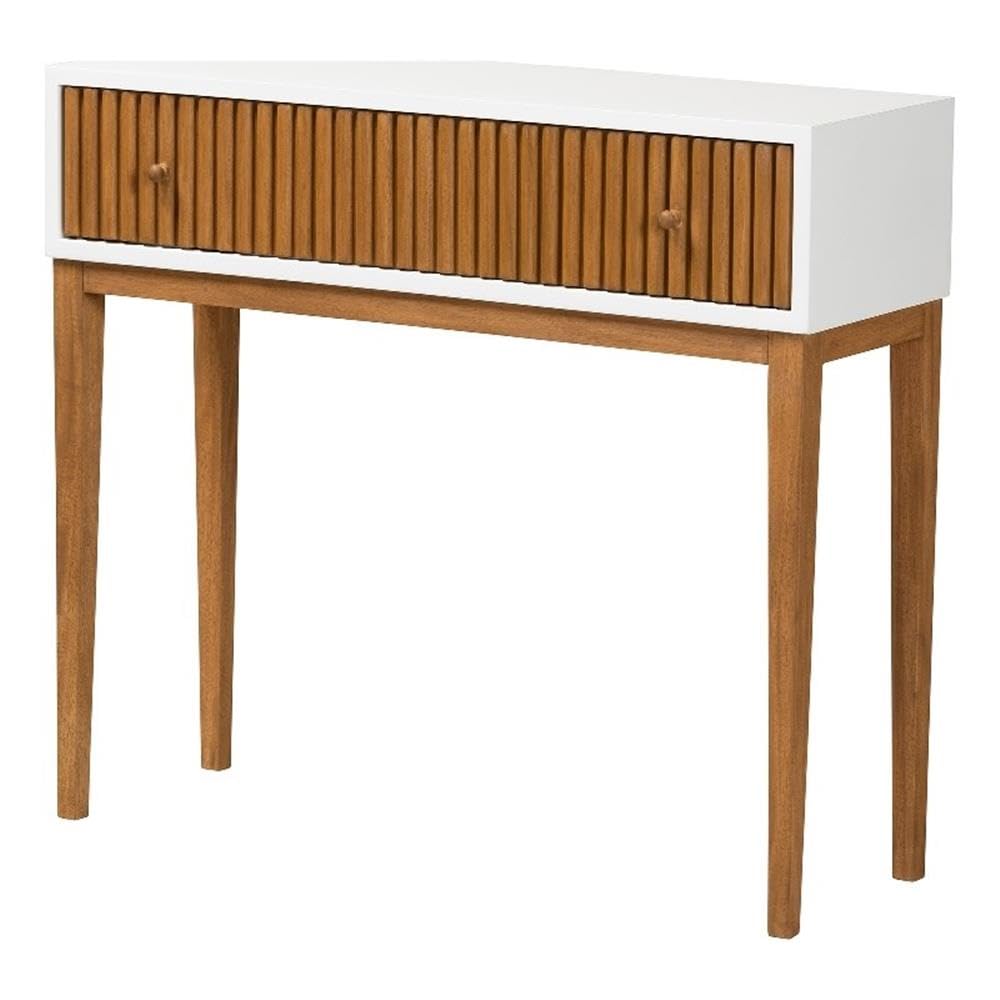 Baxton Studio Odile Mid-Century Modern Two-Tone Natural Brown and White Bayur Wood 1-Drawer Console Table Natural Brown/White/bayur Wood