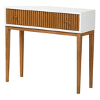 Baxton Studio Odile Mid-Century Modern Two-Tone Natural Brown and White Bayur Wood 1-Drawer Console Table Natural Brown/White/bayur Wood