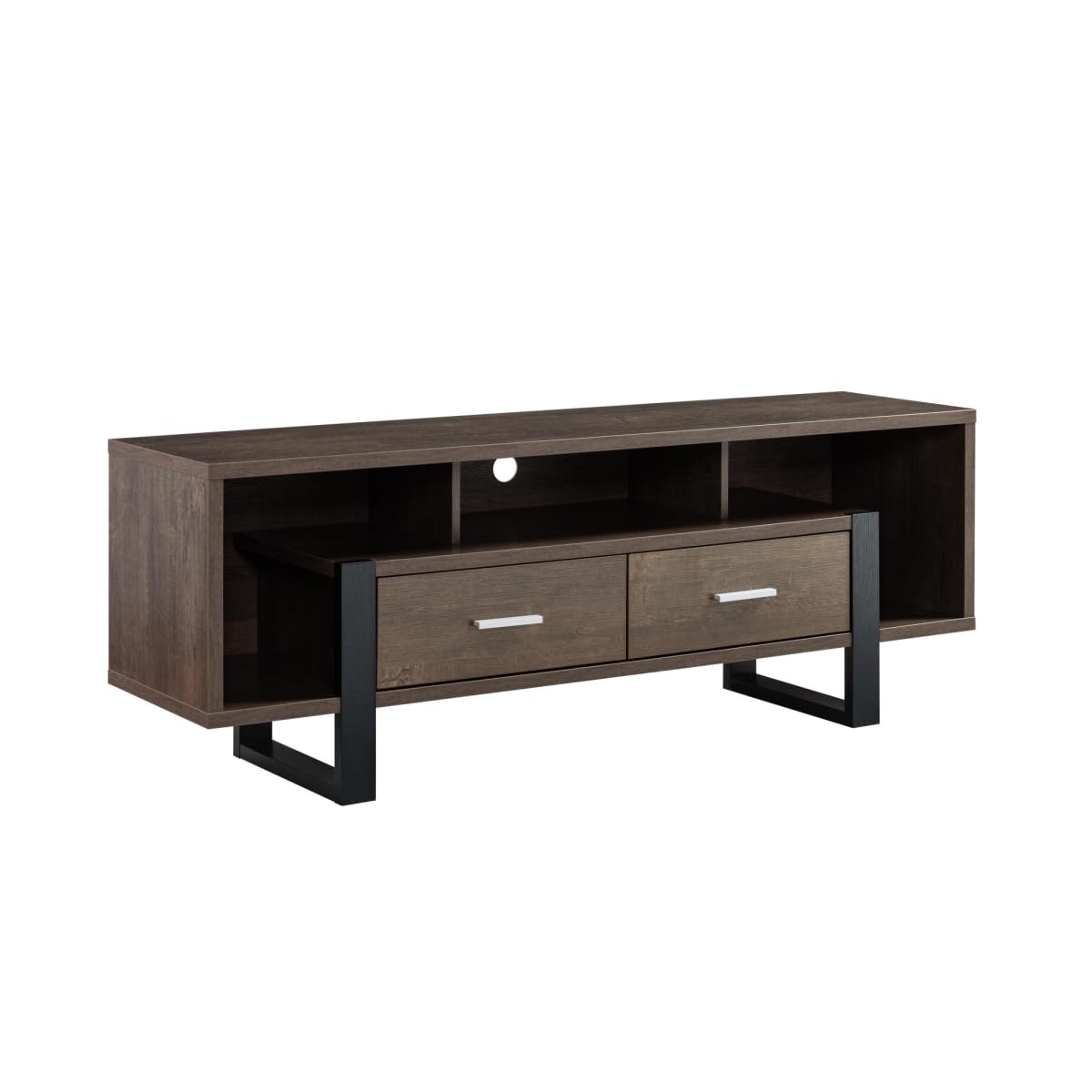 HomeRoots 482786 22 x 60 x 15.5 in. Walnut Oak & Black Manufactured Wood Cabinet Enclosed Storage TV Stand, Onesize