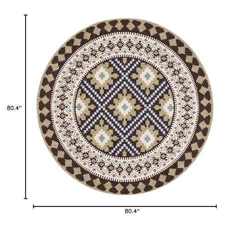 Safavieh Veranda Collection 6'7' Round Chocolate/Green Ver099 Boho Floral Indoor/Outdoor Non-Shedding Easy Cleaning Patio Backyard Porch Deck Mudroom Area Rug