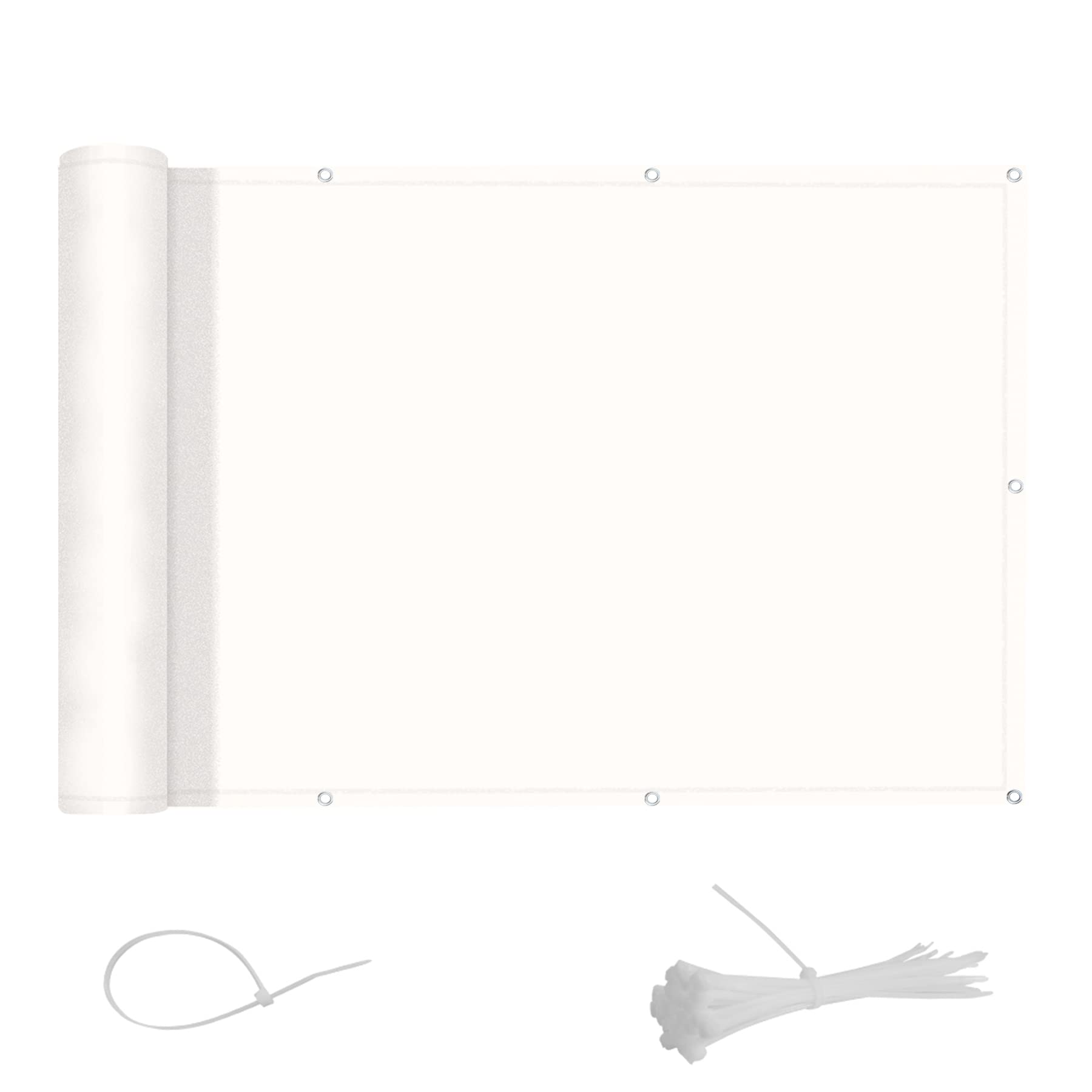 Love Story 3'X10' White Balcony Privacy Screens, Waterproof Fence Covering Privacy Shade Cloth Of 100% Polyester(Pes), Uv Protec
