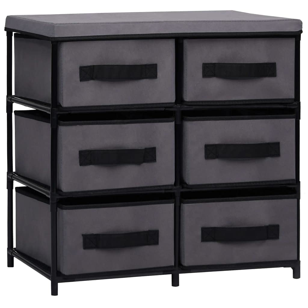 vidaXL Storage Cabinet with 6 Drawers - Modern and Durable Gray Steel and Fabric Design, Multi-purpose Use for Living Area, Lounge Room, or Bedroom Storage