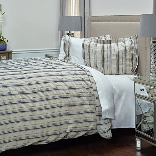 Rizzy Home | BT4052 | King Sham | 20&quot;x36&quot; Blue/Neutral/Brown Woven In Stripes