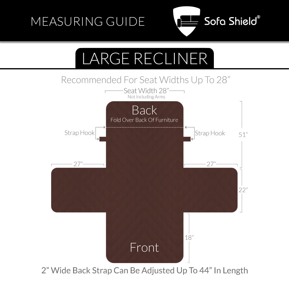 Sofa Shield Patented Recliner Slip Cover, Large Cushion Protector, Reversible Stain, Dog Tear Resistant Slipcover, Quilted Microfiber 28” Seat, Washable Covers For Dogs Pets Kids, Light Gray Charcoal