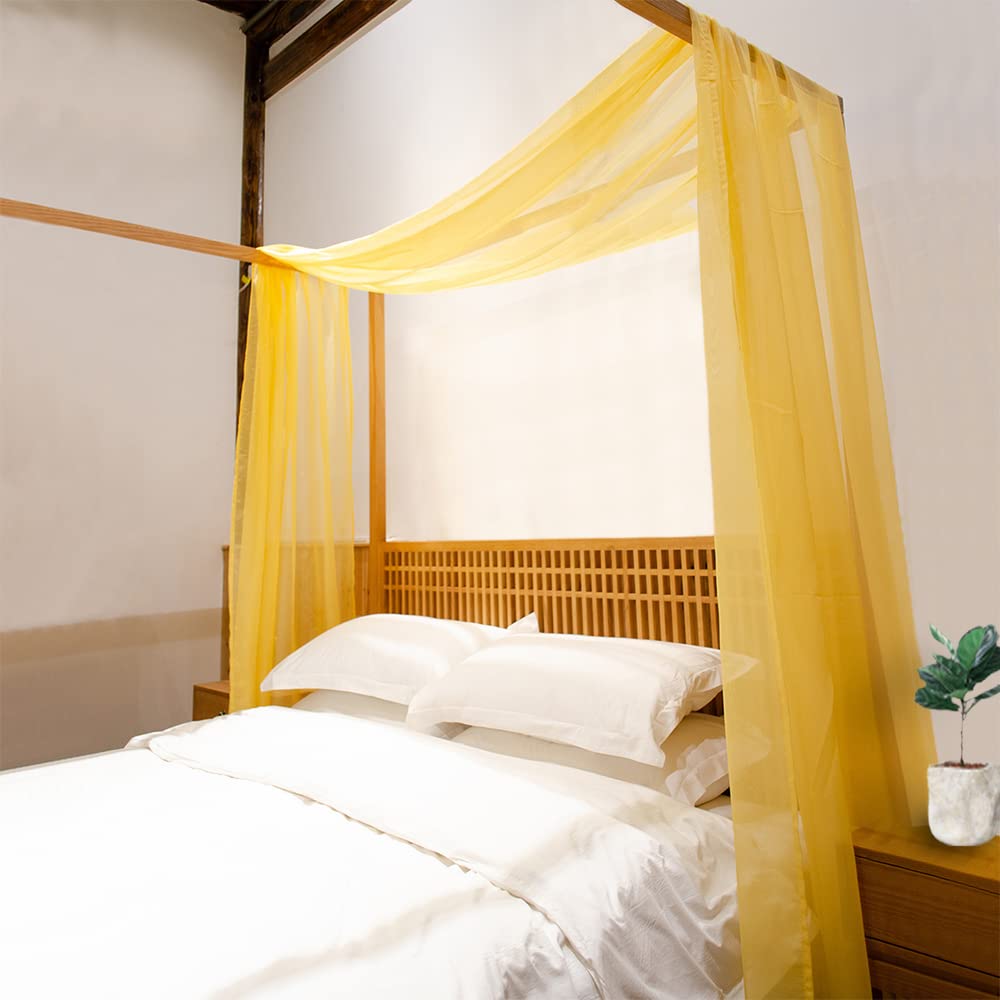 Linentalks Yellow Canopy Bed Scarf For Queen & Full Bed, Sheer Bed Canopy Scarf, Sheer Scarf Valance Canopy Bed Drapes, Four Pos
