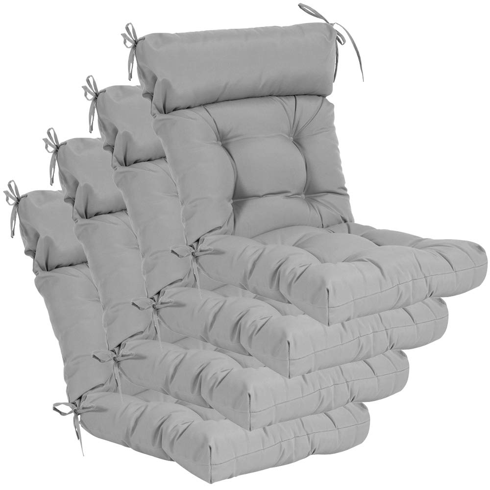 Qilloway Indoor/Outdoor High Back Chair Cushion,Tufted, Replacement Cushions - Pack Of 4. (Grey)
