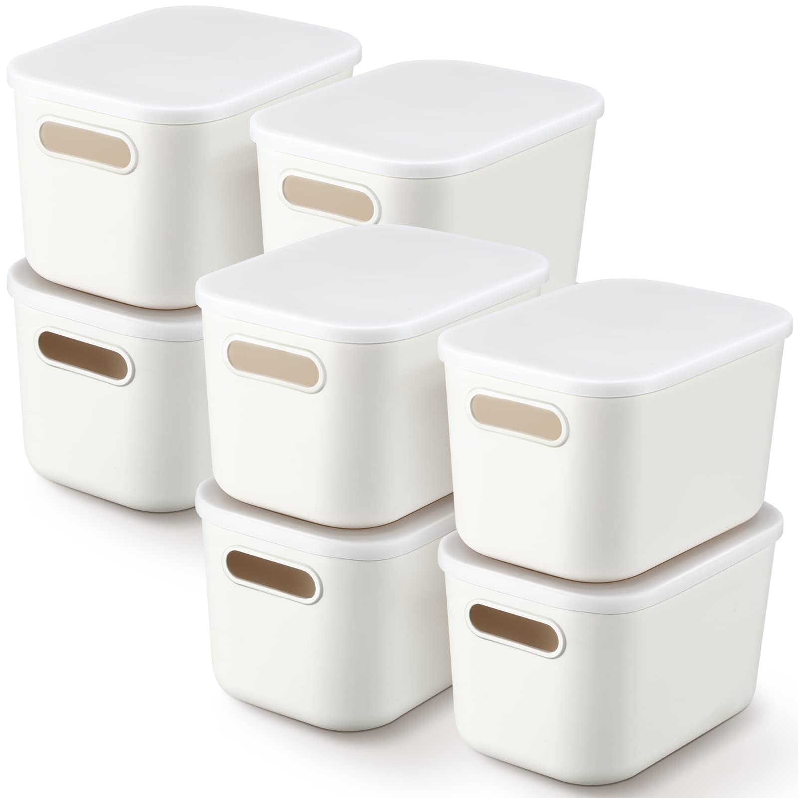 Tuanse 8 Pieces Plastic Storage Bins with Lids White Storage Box with Handle Stackable Containers with Lids for Organizing White