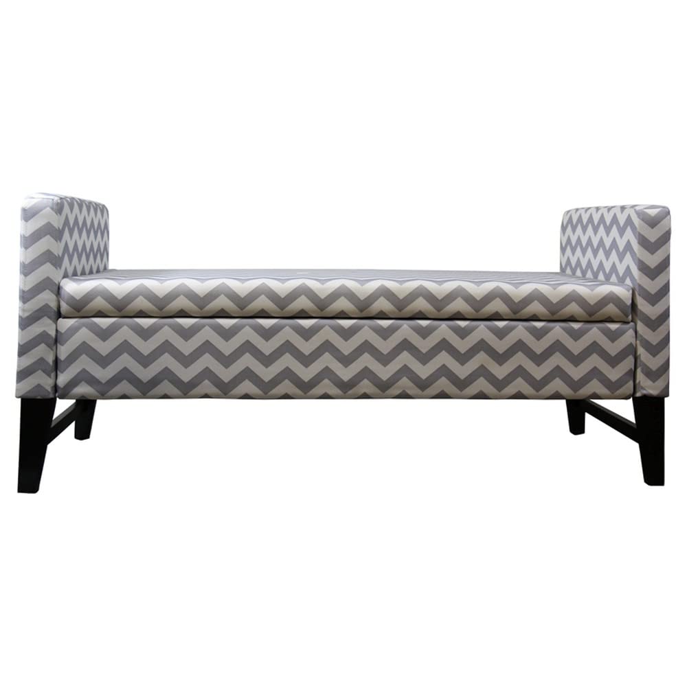 HomeRoots Neutral Gray Wood, Polyurethane Foam: 97%, Polyester Fabric: 3% Modern Gray and White Chevron Print Storage Bench