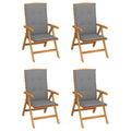 vidaXL 4X Solid Teak Wood Reclining Patio Chairs with Cushions Garden Outdoor Balcony Backyard Terrace Lounge Dinner Dining Seating Home Furniture