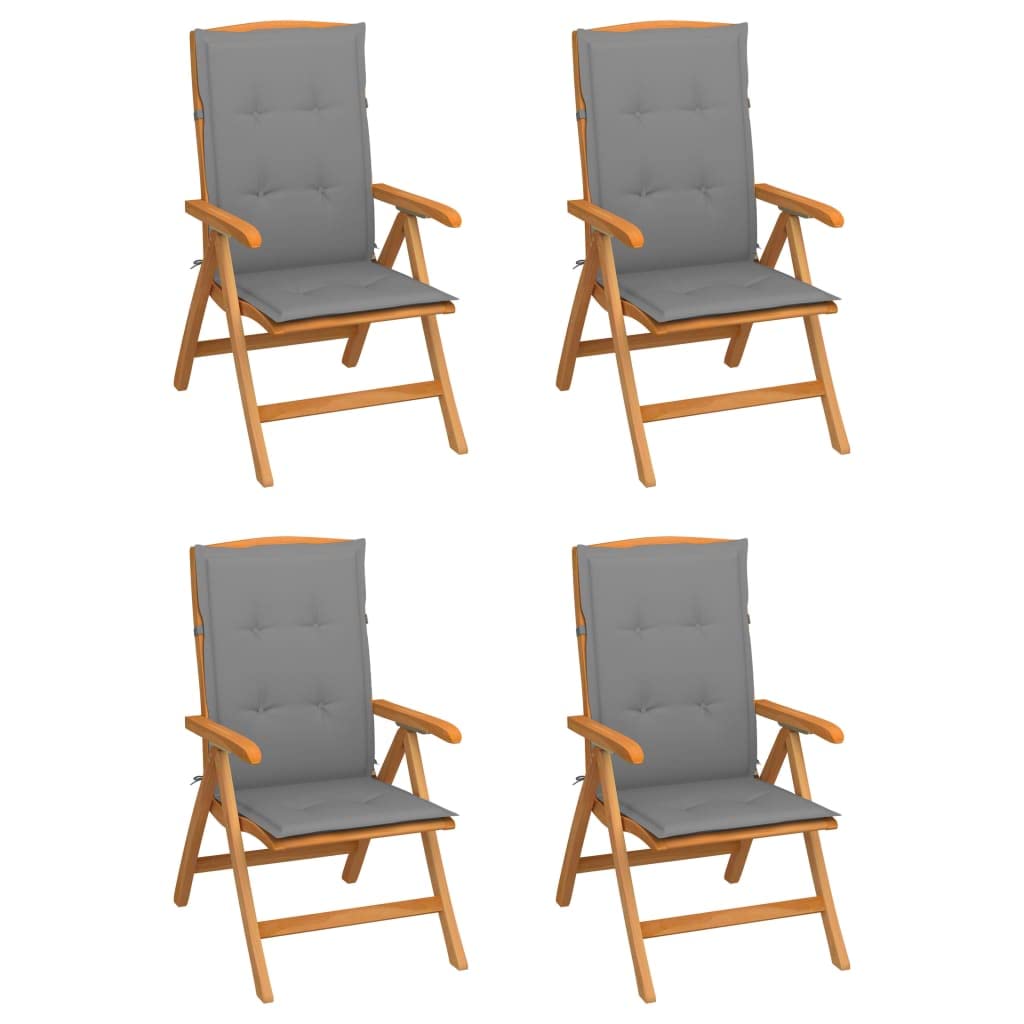 vidaXL 4X Solid Teak Wood Reclining Patio Chairs with Cushions Garden Outdoor Balcony Backyard Terrace Lounge Dinner Dining Seating Home Furniture