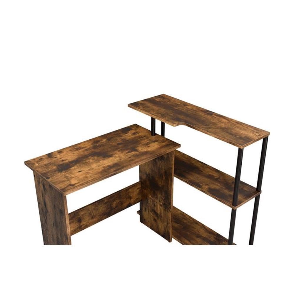 Acme Ievi Wooden Top Writing Desk with Bookcase in Weathered Oak and Black