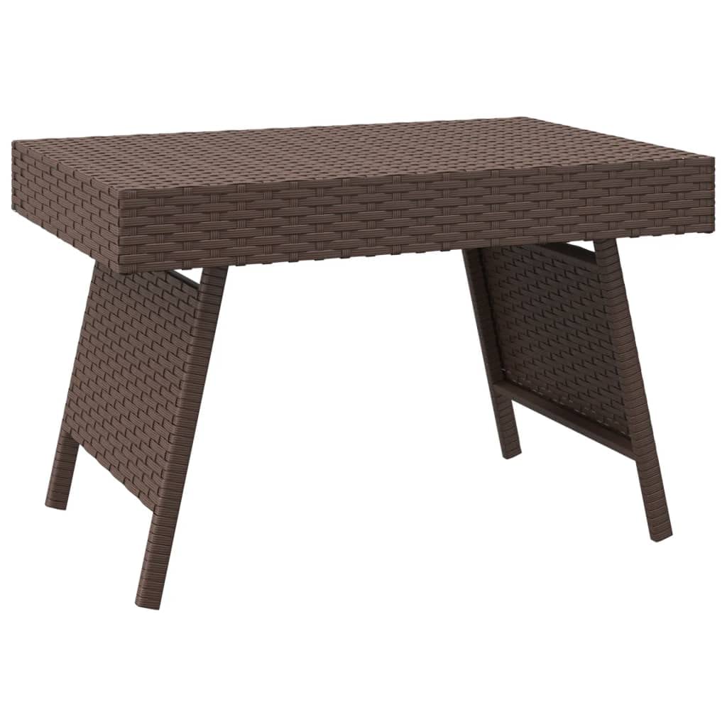 vidaXL Foldable Brown Side Table - Weather Resistant Poly Rattan, Powder-Coated Steel Frame, Space Efficient Design, Suitable for Indoor and Outdoor Use