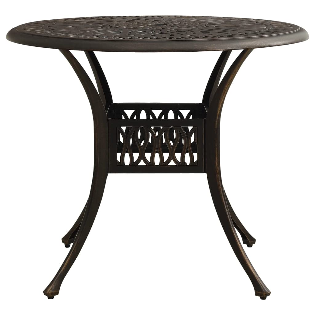 vidaXL Outdoor Patio Table - Round Bronze Cast Aluminum Table with Umbrella Hole - Stable and Durable - Ideal for Daily Use - 35.4"x35.4"x29.1"