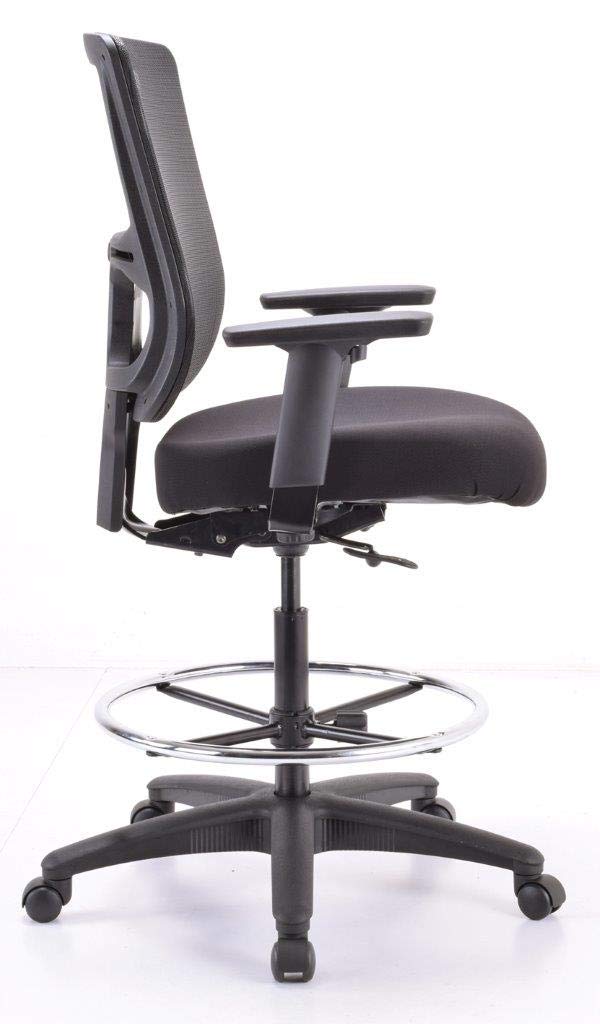 HomeRoots Black Fabric Seat Swivel Adjustable Drafting Chair Mesh Back Plastic Frame