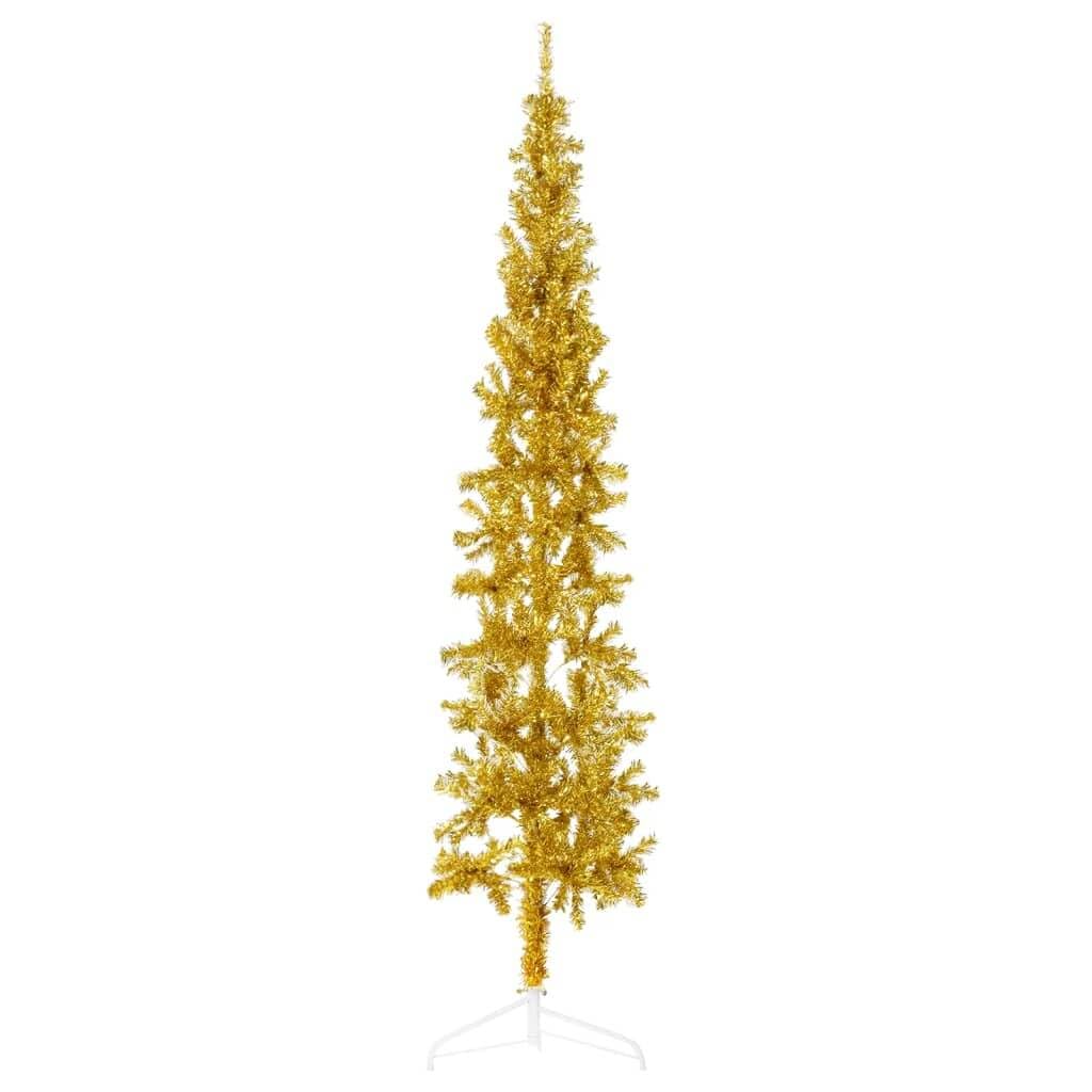 vidaXL Artificial Slim Half Christmas Tree | 7ft Tall | Space-Saving Wall-Suitable Design | Shimmering Gold | Holiday Home Decor Requirement | Economical & Reusable