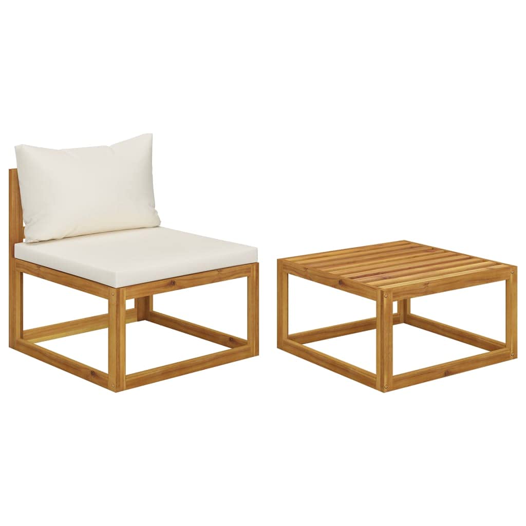 vidaXL Solid Acacia Wood Outdoor Patio Sofa Set with Cushion and Coffee Table, Flexible Lounge Configuration, Cream White