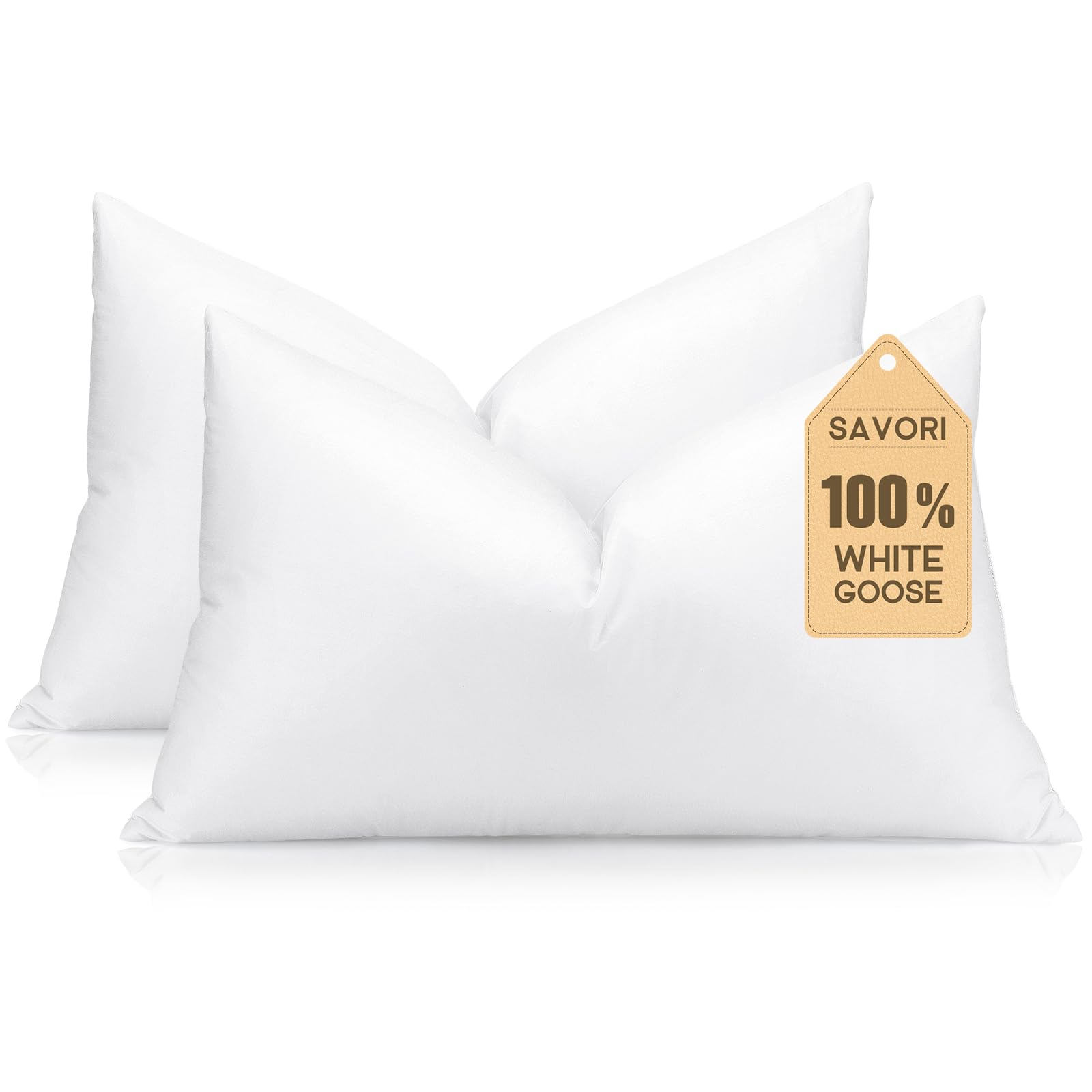 Savori Set Of 2 Down And Feather Throw Pillow Inserts 12X20 Soft Fluffy Pillow Inserts With 100% Down-Proof Cotton Cover, Decora