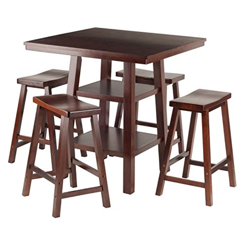 Ergode Wood Perrone High Table Set | Expandable Dining Solution | 2 Stools | Walnut Finish | Space-Saving | 160lbs Weight Limit (94548-VV)