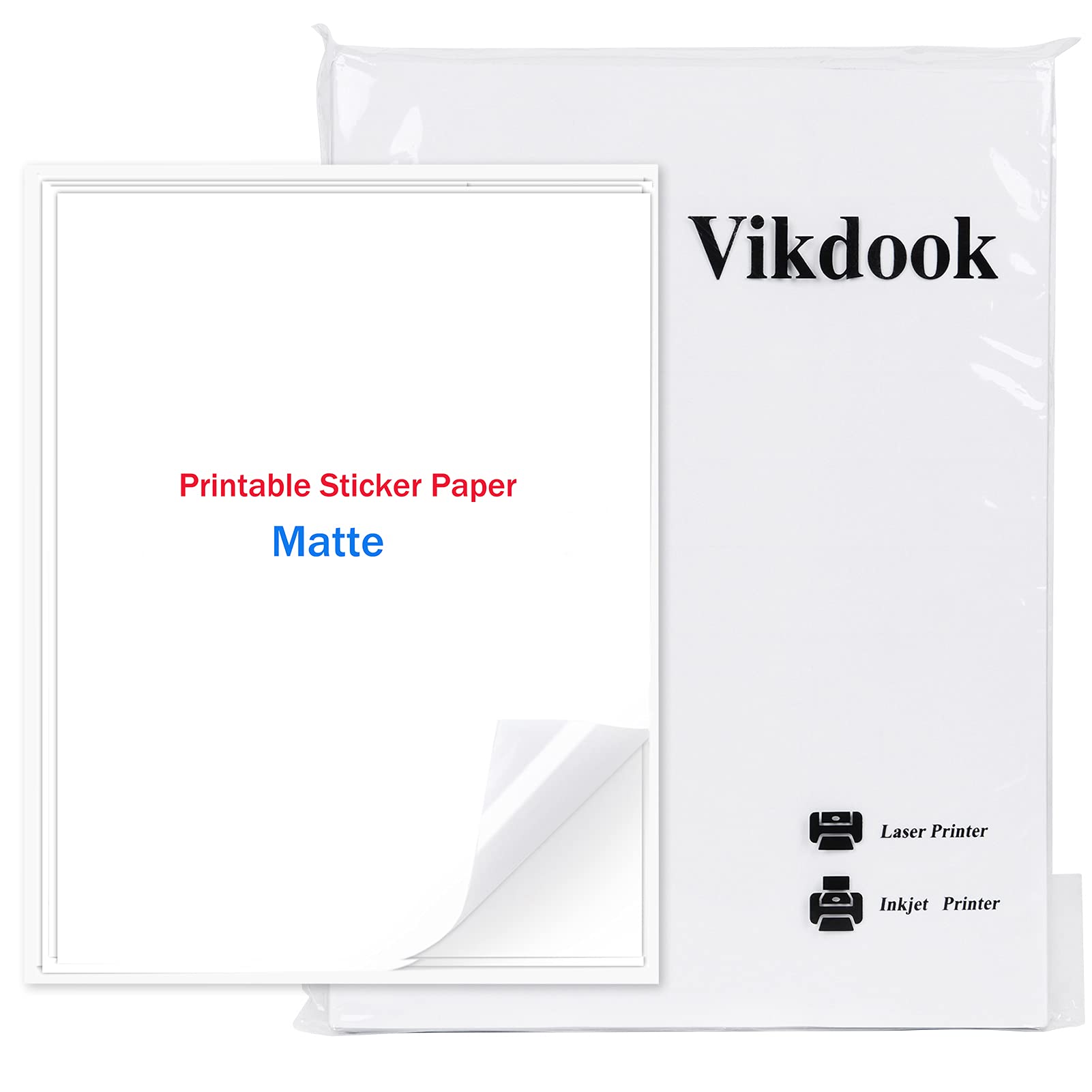 Vikdook Printable Vinyl Sticker Paper For Inkjet Printer And Cricut Maker 8.5 X 11 Inches Full Blank Matte White Fishing Waterpr
