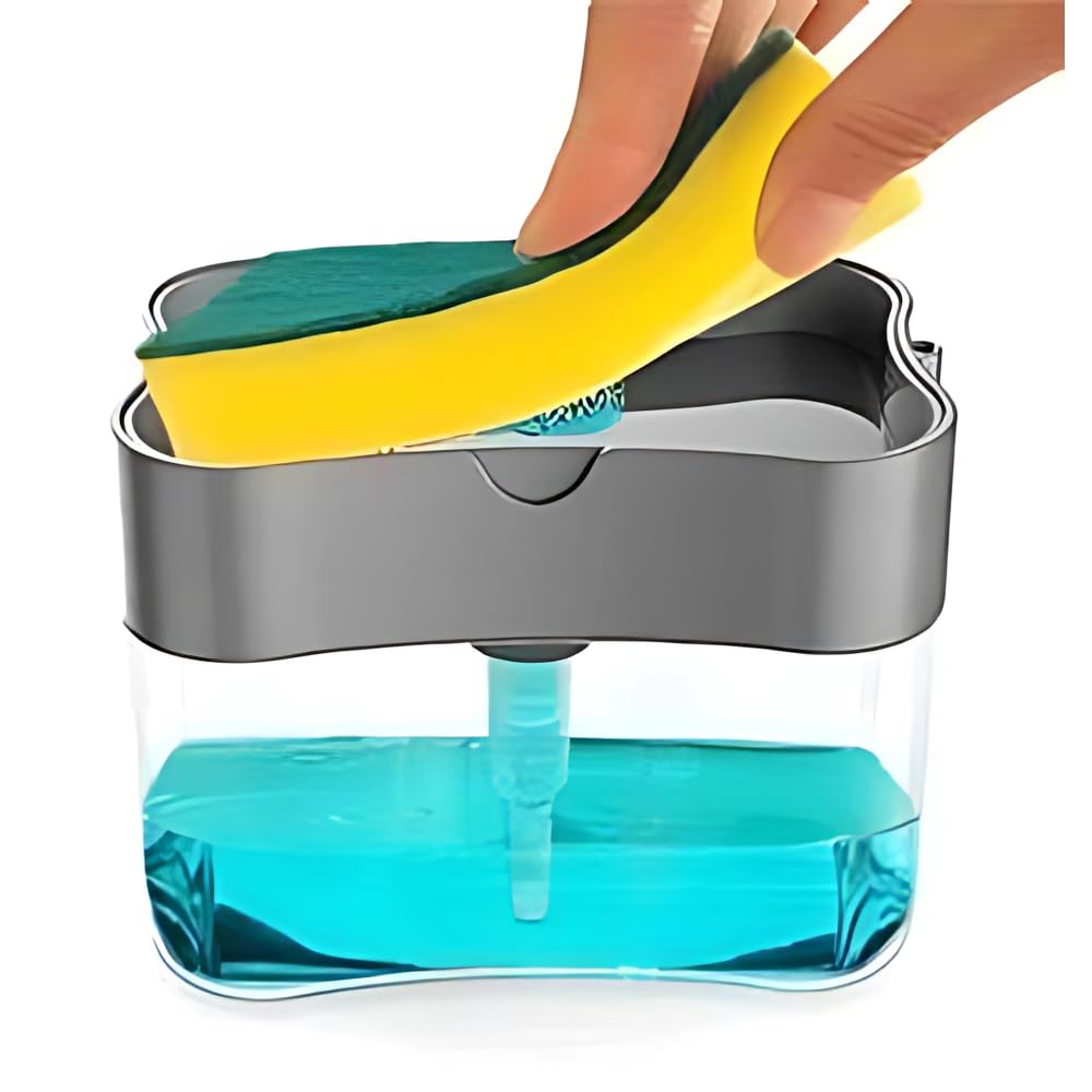 DRUMSTONE ( ) Manual Soap Dispenser with Sponge Holder | 385ml MultiColored Dish Soap & Lotion Pump | Convenient Kitchen Sink