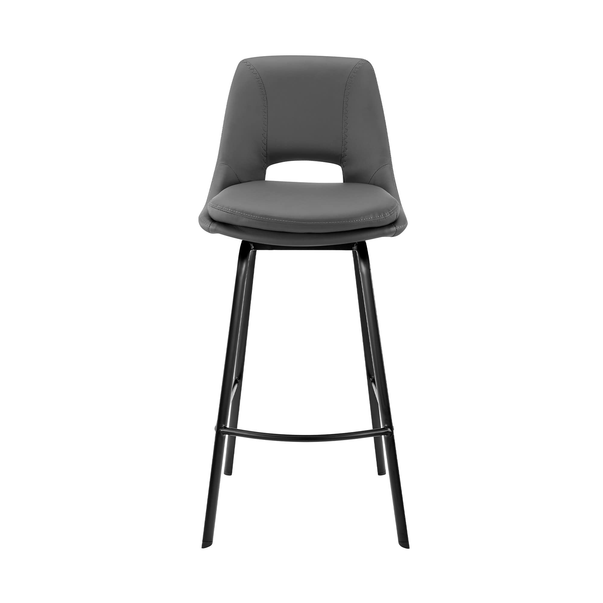 HomeRoots Gray Metal, Faux Leather 30' Elegant Grey Faux Leather and Black Metal Armless Swivel Bar Stool
