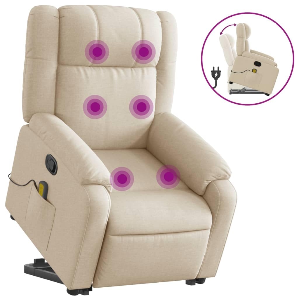 vidaXL Electric Power Lift Recliner Chair with Stand-Up Assistance - Cream Fabric Manual Massage Armchair for Living Room Comfor