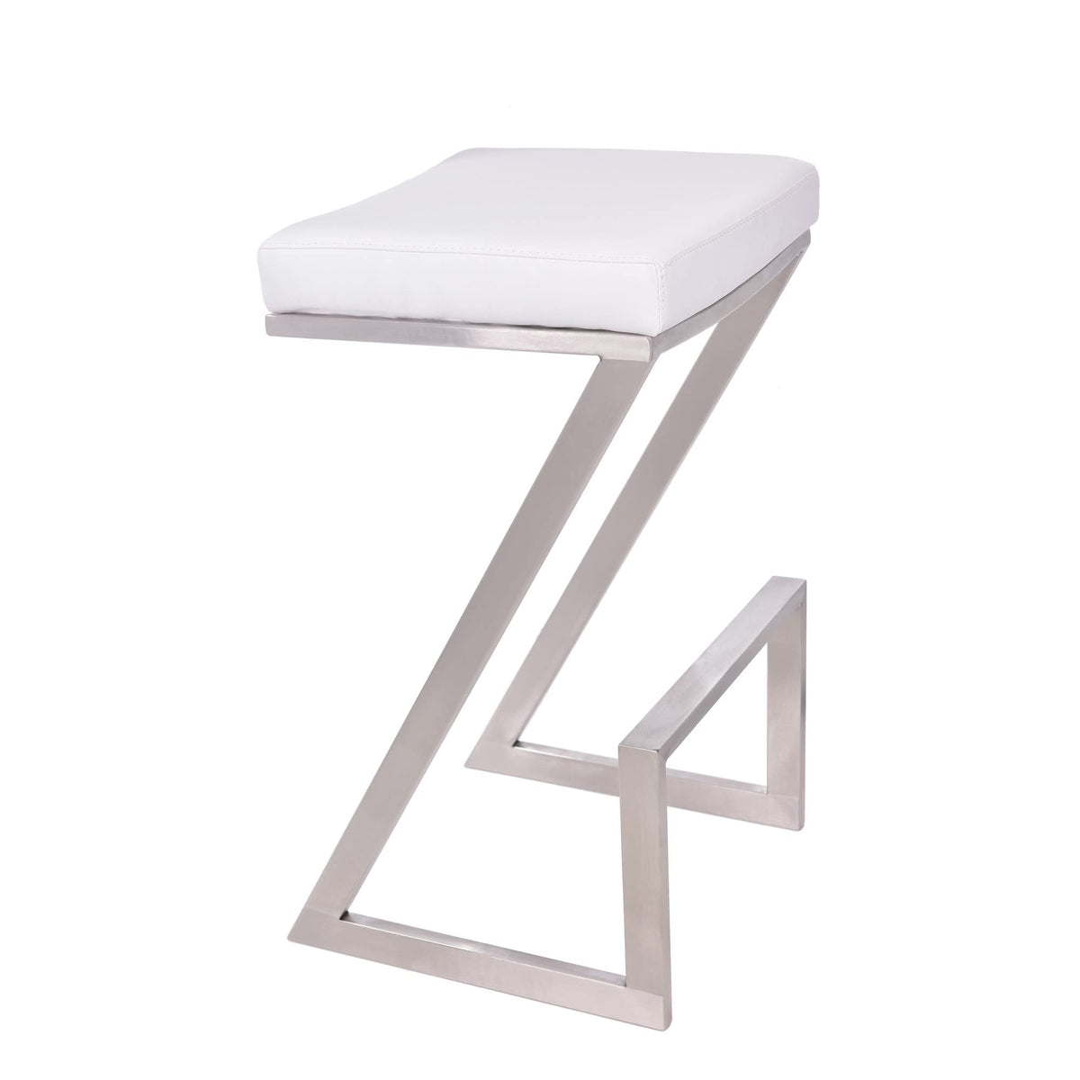 HomeRoots Stainless Steel, Faux Leather/Leatherette 26' Contempo White Faux Leather and Stainless Backless Bar Stool