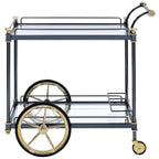 Acme Cyrus Rectangular Glass Top Serving Cart with 2 Shelves in Black and Clear