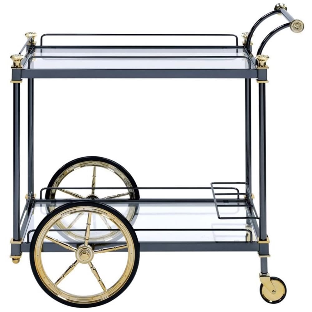 Acme Cyrus Rectangular Glass Top Serving Cart with 2 Shelves in Black and Clear