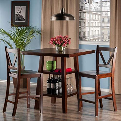 Ergode Harrington Drop Leaf High Table Set | Solid Wood | Walnut Finish | 39.37' W x 31.5' D x 36.22' H | Includes 2 Stools | Fully Assembled (94351-VV)