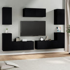 vidaXL TV Stand Set 7 Piece, Wall Mounted Entertainment Center, TV Stand Console with Storage, Modern Style, Black Engineered Wood