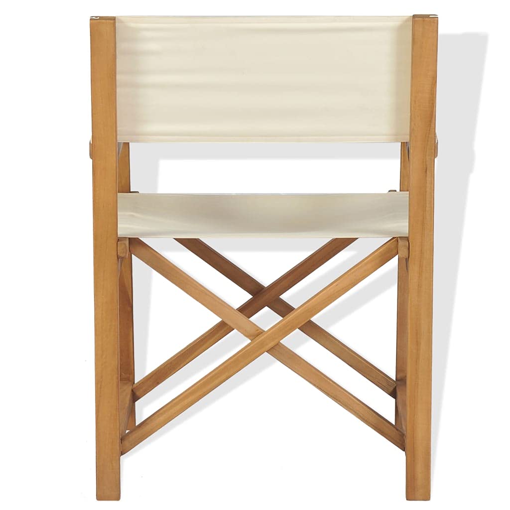 vidaXL Folding Director's Chair - Brown Cream Teak Wood - Weather-Resistant Garden Furniture - Comfortable Seat and Backrest - Easy Storage and Assembly