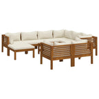 vidaXL Patio Lounge Set 10 Piece, Patio Furniture Set for Outdoor Garden, Sectional Sofa with Cushions, Corner Sofa, Retro Style, Solid Wood Acacia