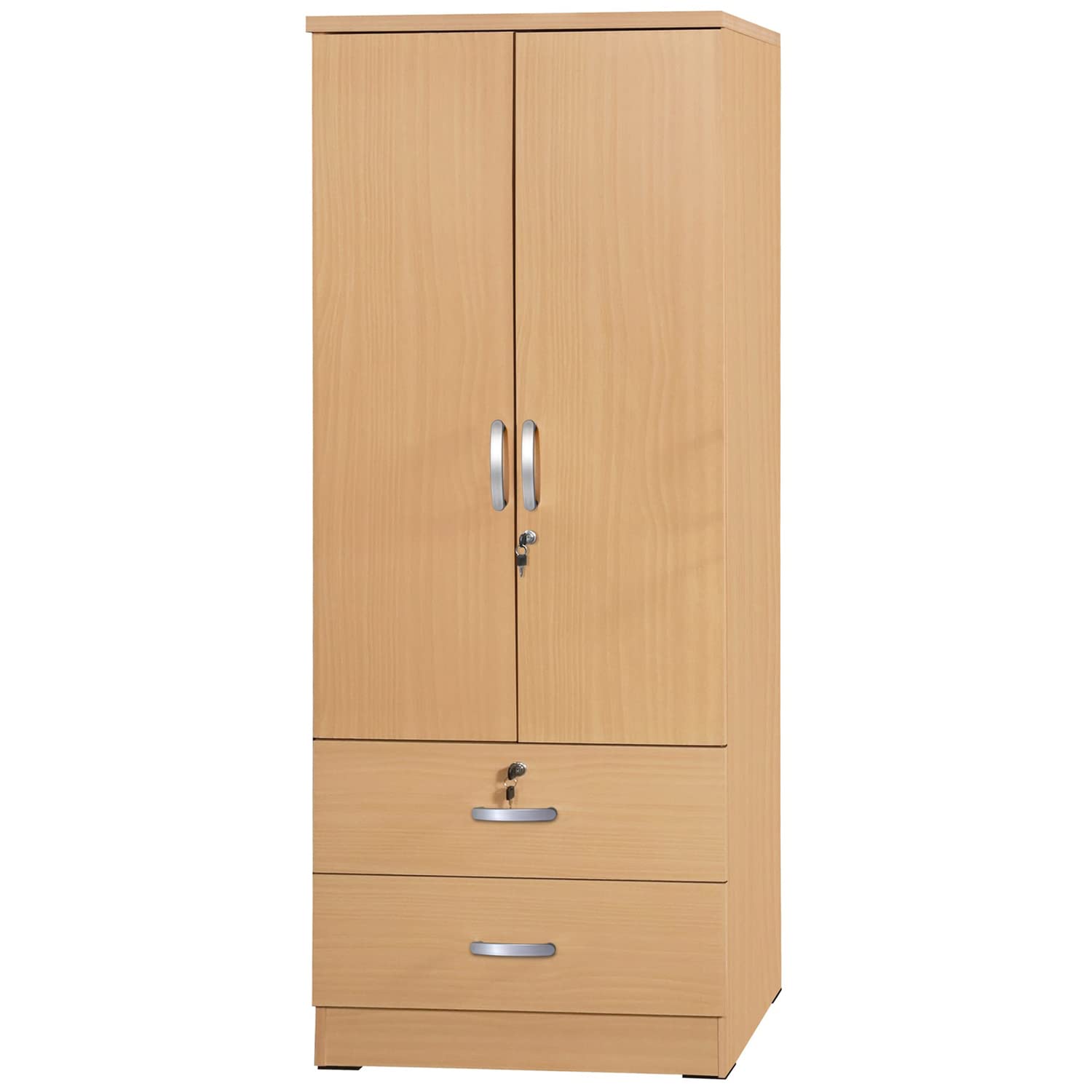 Better Home Products Grace Wood 2-Door Wardrobe Armoire with 2-Drawers in White