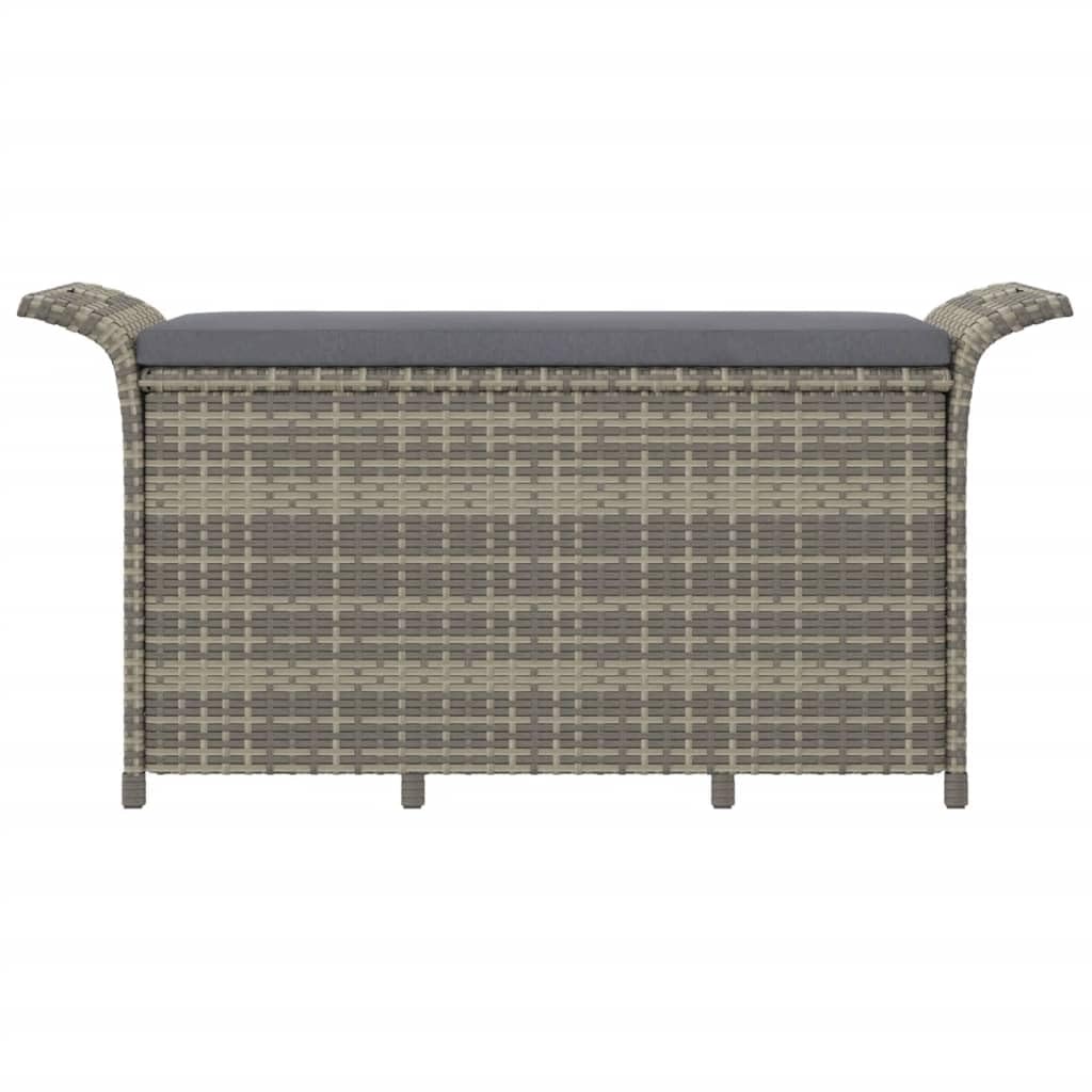 vidaXL Stylish Patio Bench with Cushion - Gray Poly Rattan, 45.7&quot;x18.1&quot;x22.4&quot; - Ample Storage, Comfortable Seating, Weather-Resistant, Durable Material