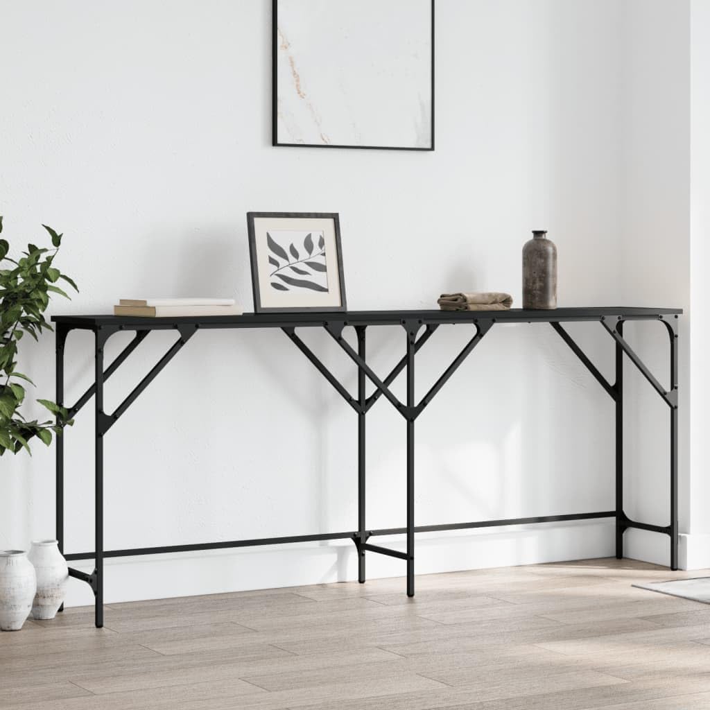 vidaXL Engineered Wood Console Table with Metal Frame - Black, Sturdy, Adjustable Feet for Stability, Industrial Style, for Entryway or Living Room - 70.9" Length, 29.5" Height