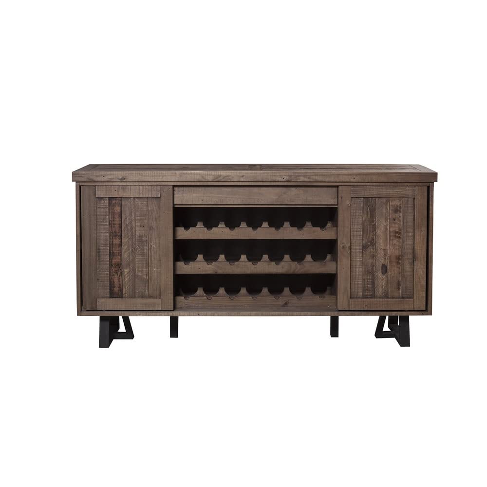 Alpine Furniture Prairie Sideboard With Wine Holder, 72&quot; W X 18 D&quot; X 36&quot; H, Reclaimed Natural And Black Finish