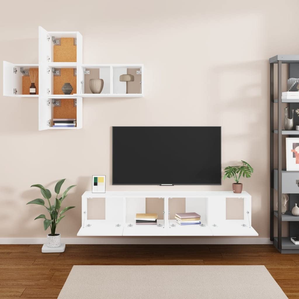 vidaXL 7 Piece TV Cabinet Set White Engineered Wood