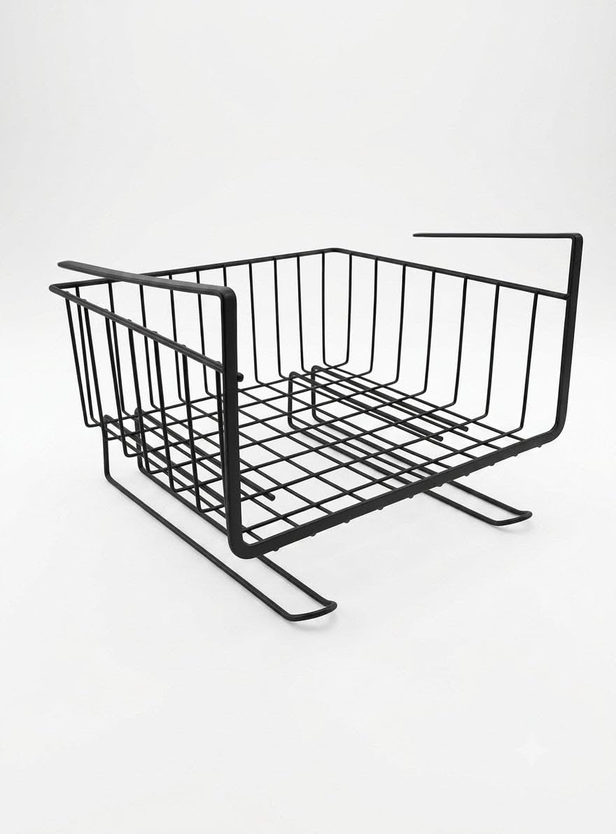 Black Under Shelf Storage Basket For Kitchen Cabinet  Iron Wire Hanging Shelf Organizer, Space Saving Cupboard Storage Rack, Mu