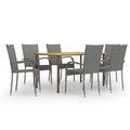 vidaXL Patio Dining Set 7 Piece, Outdoor Dining Set for Garden, Table and Chair for Balcony Dinner, Dining Table, Farmhouse Style, Poly Rattan Gray
