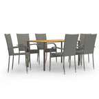 vidaXL Patio Dining Set 7 Piece, Outdoor Dining Set for Garden, Table and Chair for Balcony Dinner, Dining Table, Farmhouse Style, Poly Rattan Gray