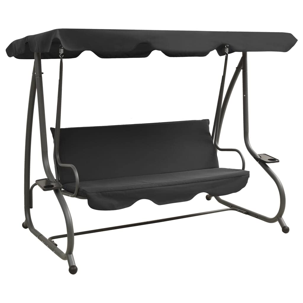vidaXL Swing Bench, Outdoor Swing Chair with Adjustable Canopy, Hanging Daybed, Outdoor Swing Seat for Balcony Porch, Modern, Anthracite Steel