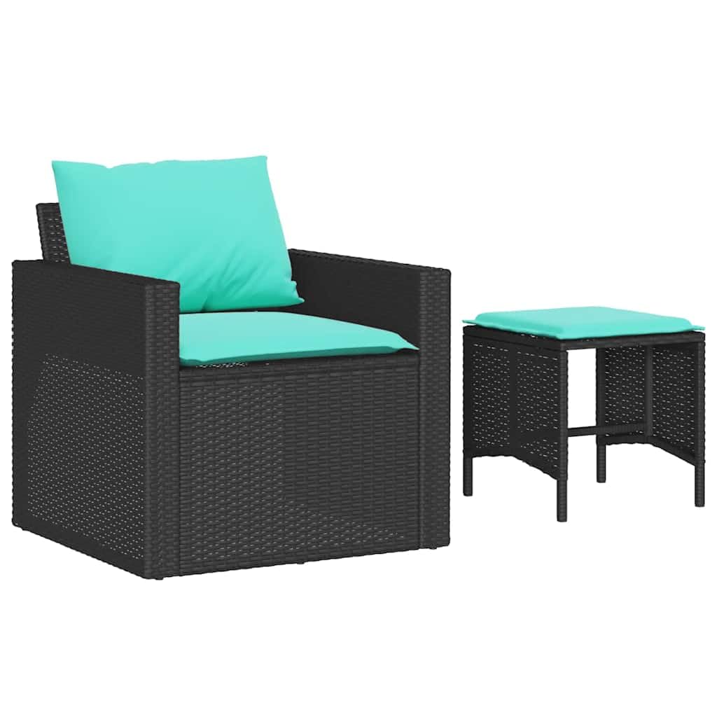 vidaXL 4 Piece Patio Sofa Set with Blue Cushions - Black Poly Rattan, Modular Outdoor Furniture for Garden, Terrace, Patio, UV-Resistant, Powder-Coated Steel Frame