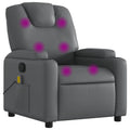 vidaXL Massage Recliner Chair for Living Room, Adjustable Recliner with 6-Point Vibration Massage, Home Theater Seating with Padded Seat Backrest & Side Pocket, Gray Leather