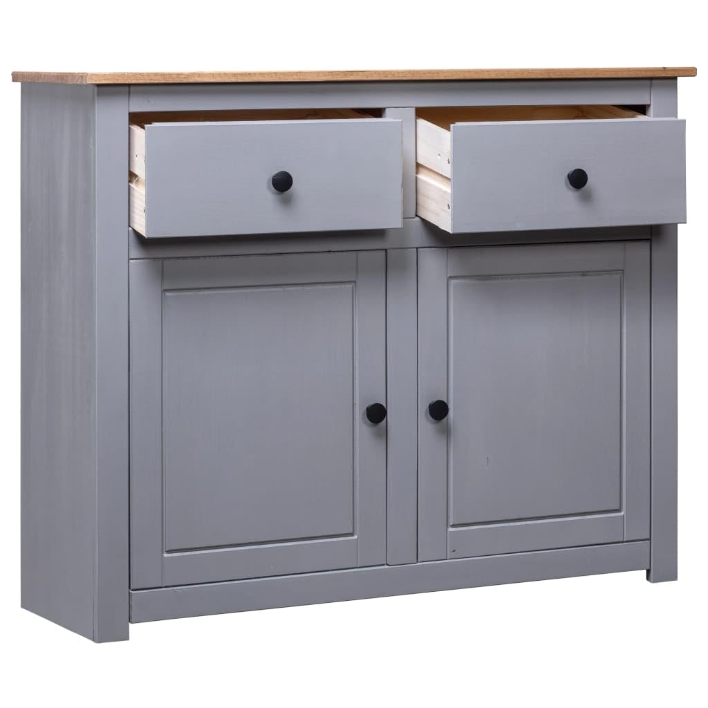 vidaXL Panama Range Sideboard, Gray Solid Pinewood Console Table with 2 Drawers and 2 Doors, Scandinavian Style Home Furniture