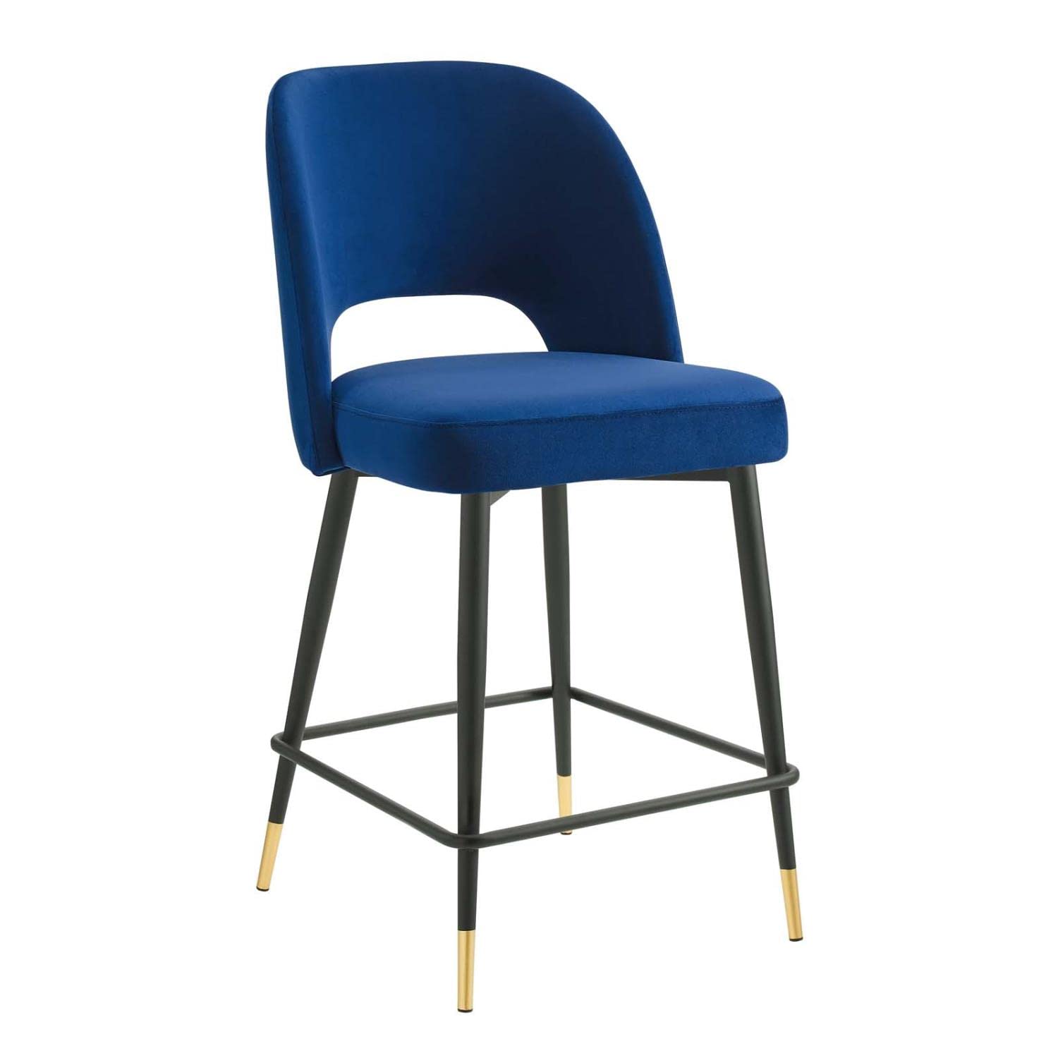 Modway Rouse Performance Velvet Counter Stool in Navy with Black Legs