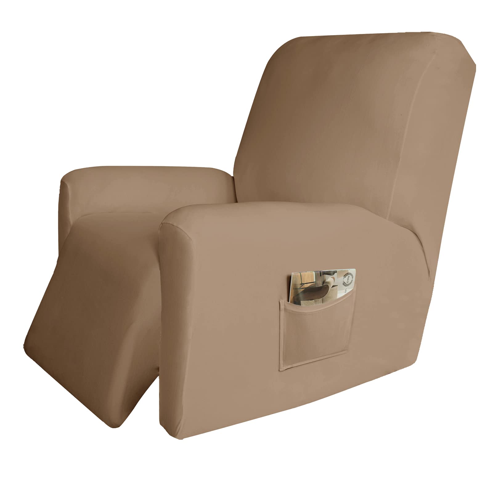 Easy-Going 4 Pieces Microfiber Stretch Recliner Slipcover – Spandex Soft Fitted Sofa Couch Cover, Washable Furniture Protector With Elastic Bottom For Kids, Pet(Recliner, Camel)